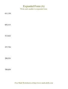 Expanded Form (A) Worksheet