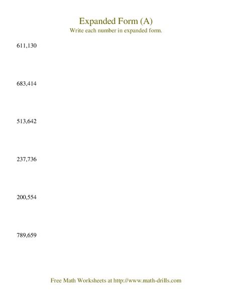 Expanded Form (A) Worksheet