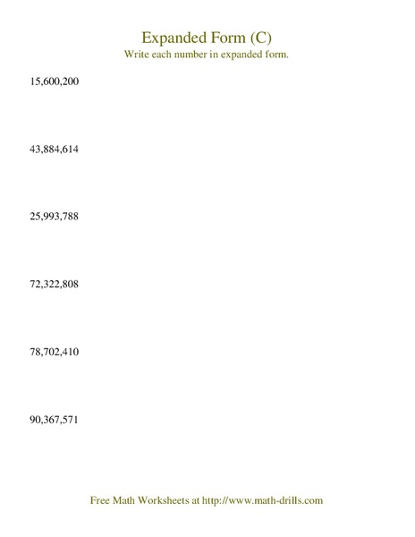 Expanded Form (C) Worksheet