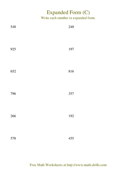 Expanded Form (C) Worksheet