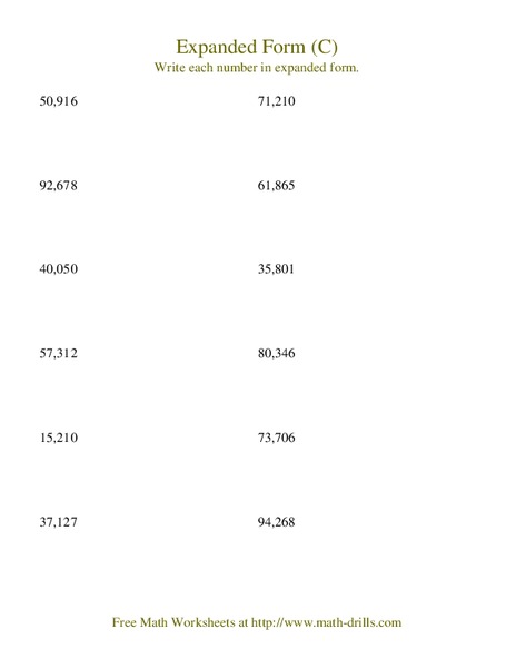 Expanded Form (C) Worksheet