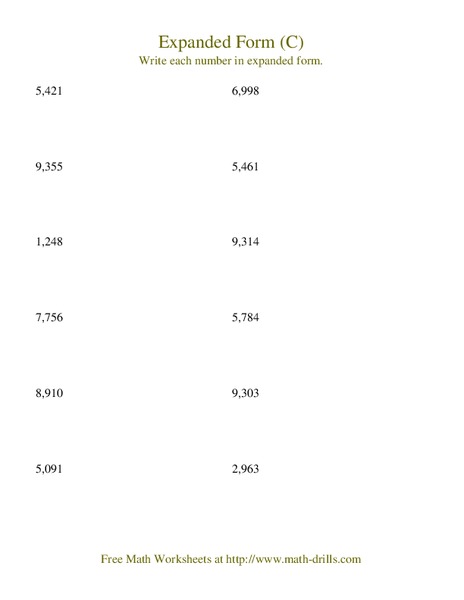 Expanded Form (C) Worksheet