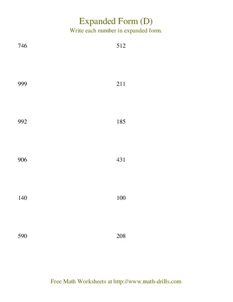 Expanded Form (D) Worksheet
