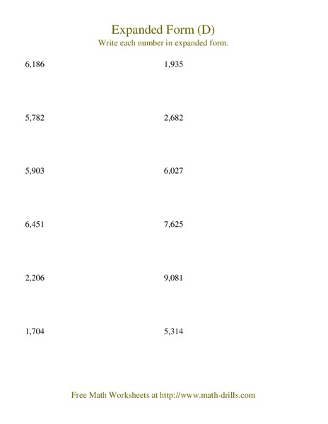 Expanded Form (D) Worksheet