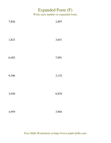 Expanded Form (F) Worksheet