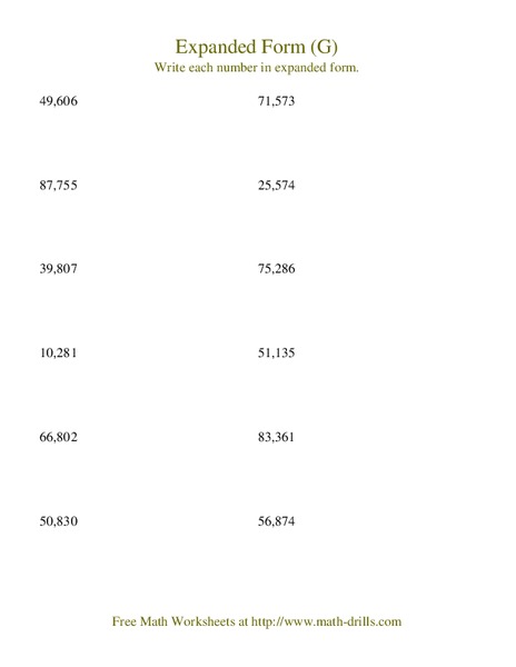 Expanded Form (G) Worksheet