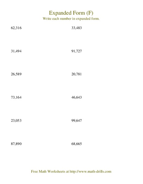 Expanded Form (F) Worksheet