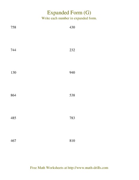 Expanded Form (G) Worksheet