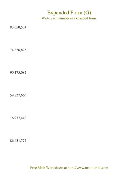 Expanded Form (G) Worksheet