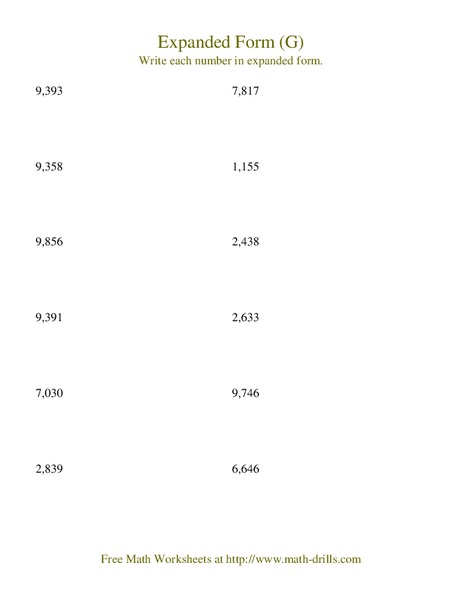 Expanded Form (G) Worksheet