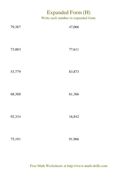 Expanded Form (H) Worksheet