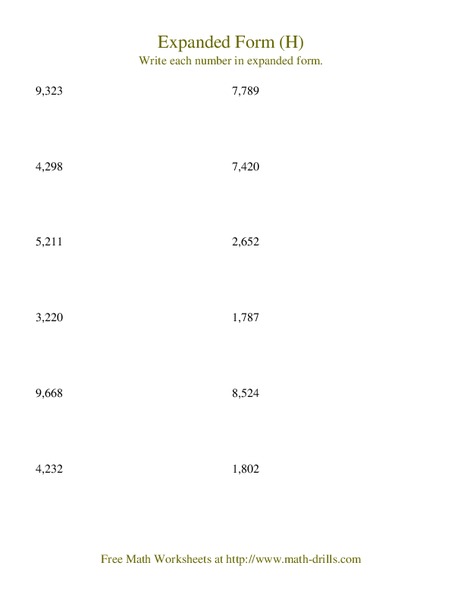 Expanded Form (H) Worksheet
