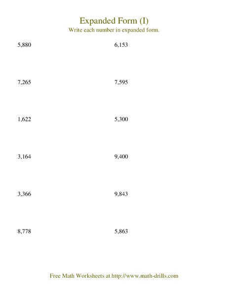 Expanded Form (I) Worksheet