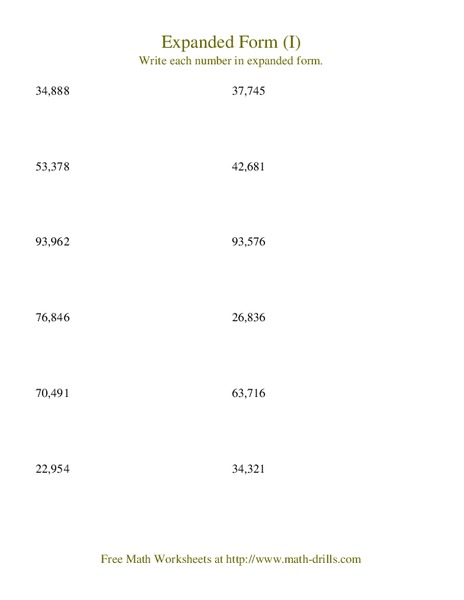 Expanded Form (I) Worksheet