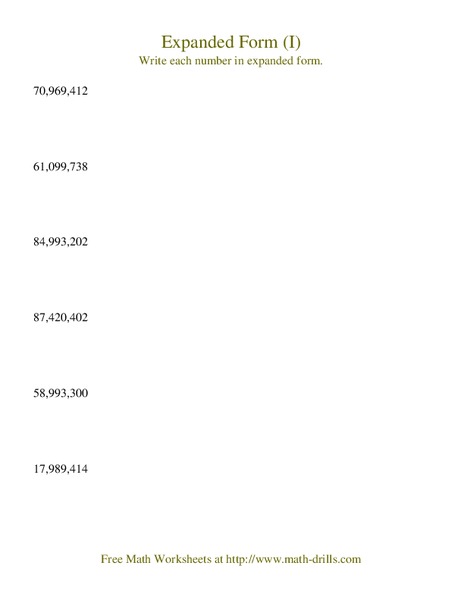 Expanded Form (I) Worksheet