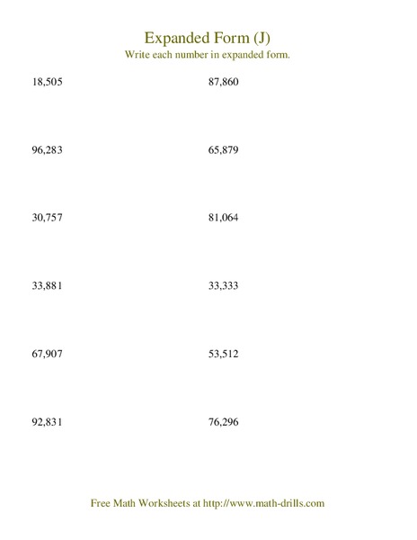 Expanded Form (J) Worksheet