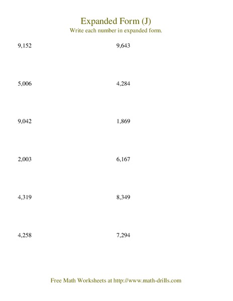 Expanded Form (J) Worksheet