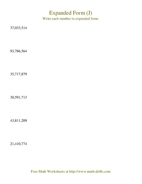 Expanded Form (J) Worksheet