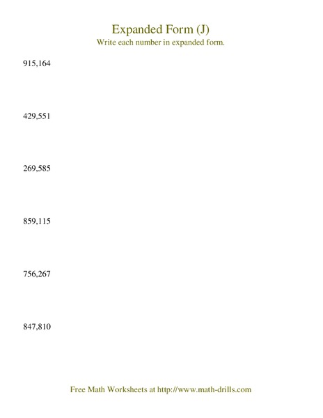 Expanded Form (J) Worksheet