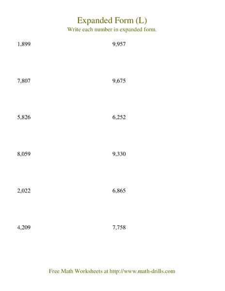 Expanded Form (L) Worksheet