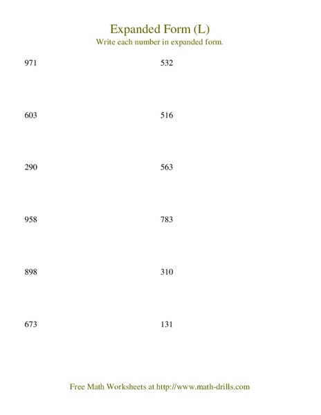 Expanded Form (L) Worksheet