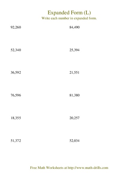 Expanded Form (L) Worksheet