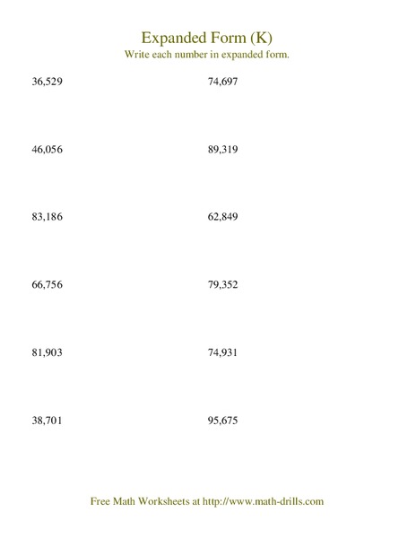 Expanded Form (K) Worksheet