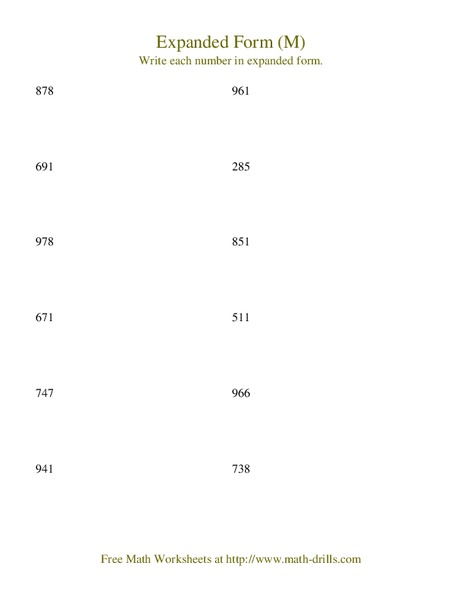 Expanded Form (M) Worksheet