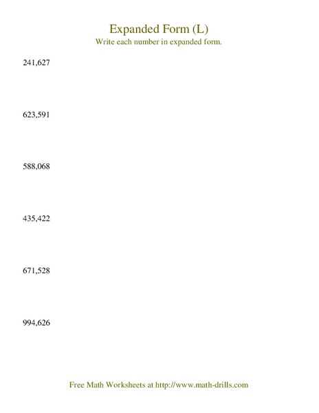 Expanded Form (L) Worksheet