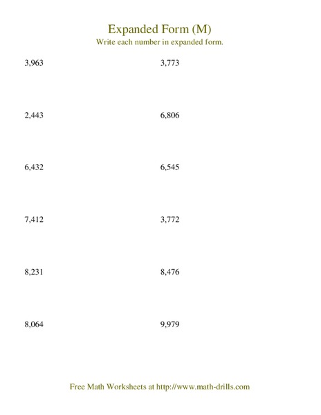 Expanded Form (M) Worksheet