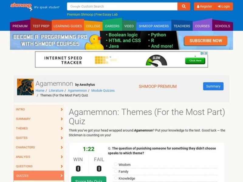 Agamemnon: Themes (For the Most Part) Quiz Interactive
