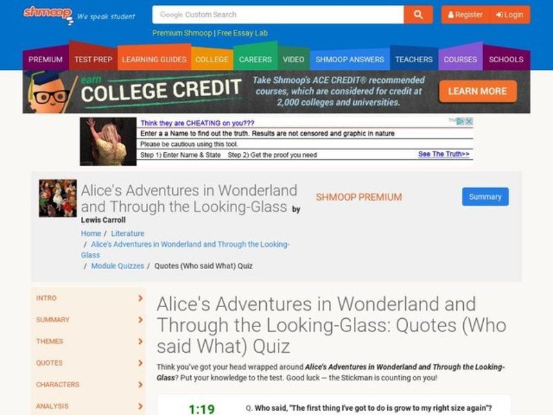 Alice's Adventures in Wonderland and Through the Looking-Glass: Quotes (Who said What) Quiz Interactive