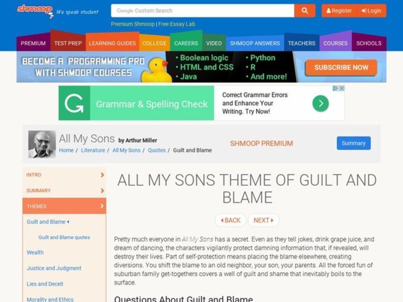 All My Sons Theme of Guilt and Blame Interactive