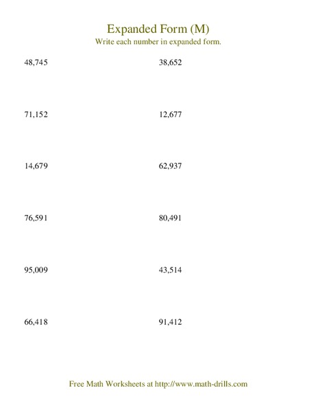 Expanded Form (M) Worksheet