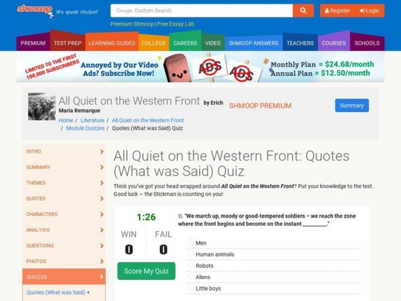All Quiet on the Western Front: Quotes (What was Said) Quiz Interactive