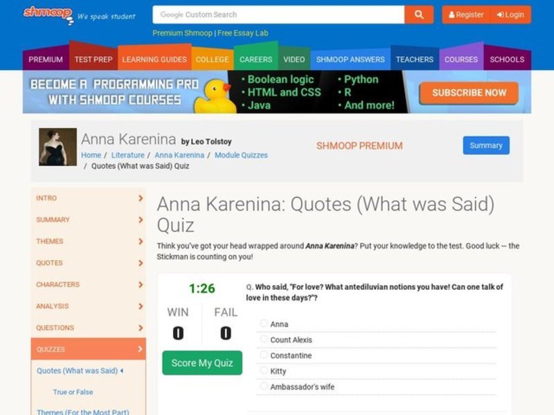 Anna Karenina: Quotes (What was Said) Quiz Interactive