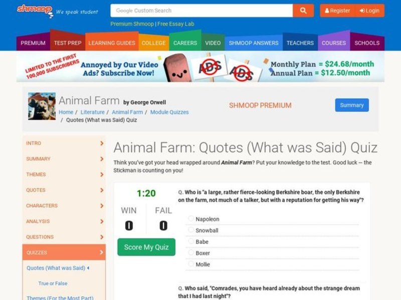 Animal Farm: Quotes (What was Said) Quiz Interactive