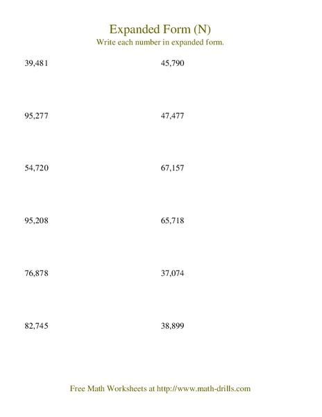 Expanded Form (N) Worksheet