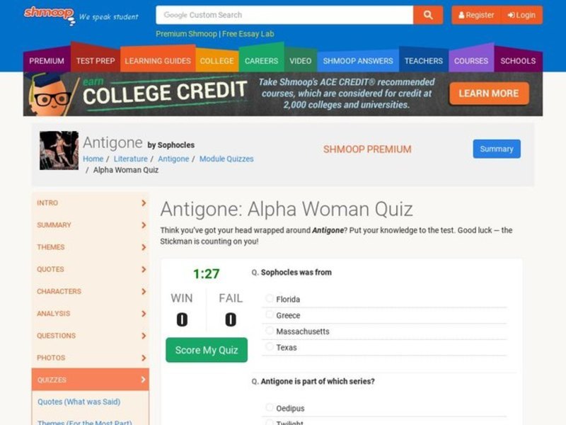Antigone: Alpha Woman Quiz Interactive
