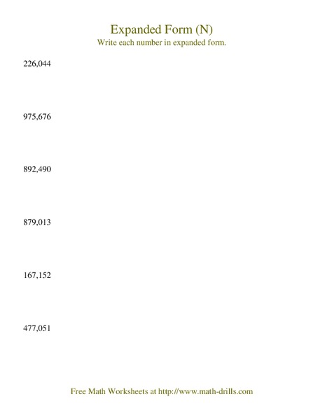 Expanded Form (N) Worksheet
