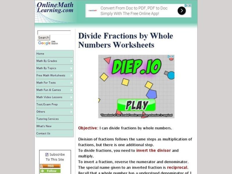 Divide Fractions by Whole Numbers Interactive