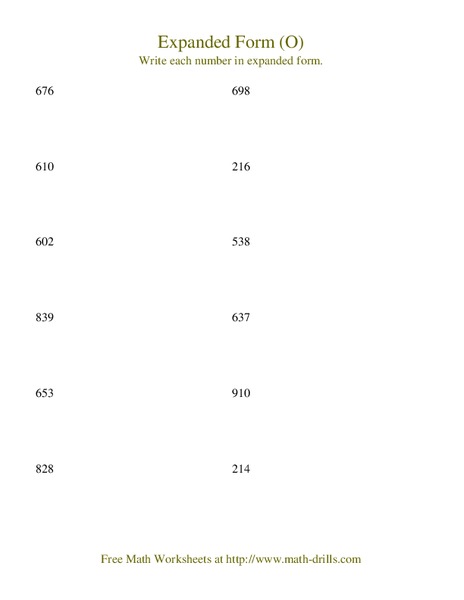 Expanded Form (O) Worksheet