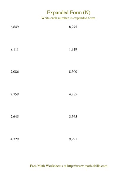 Expanded Form (N) Worksheet
