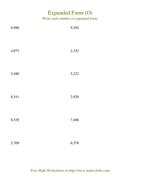 Expanded Form (O) Worksheet
