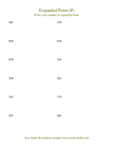 Expanded Form (P) Worksheet