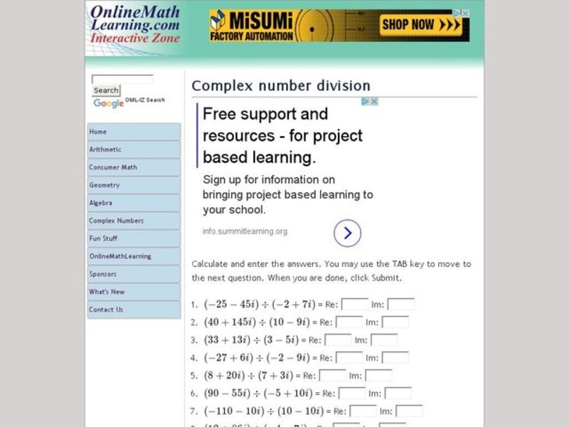 Complex Number Division Interactive