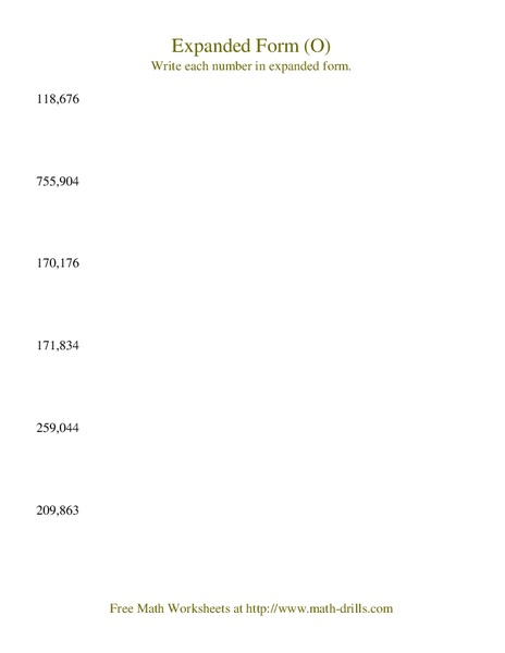 Expanded Form (O) Worksheet