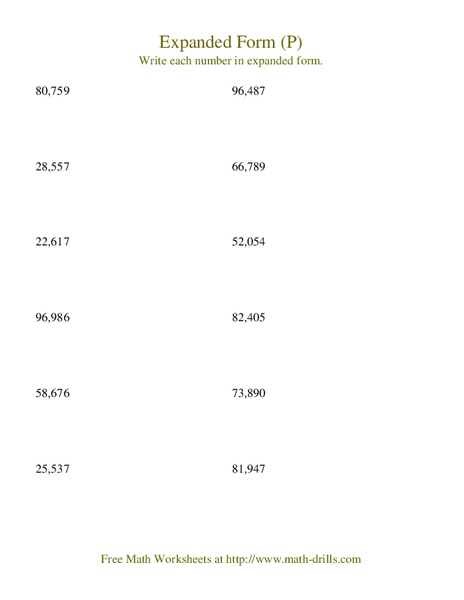 Expanded Form (P) Worksheet