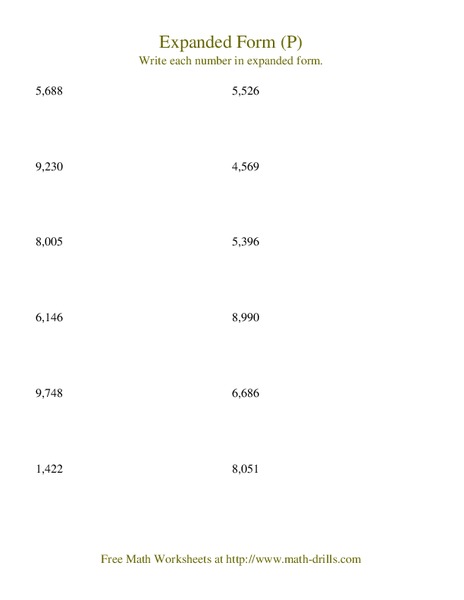 Expanded Form (P) Worksheet