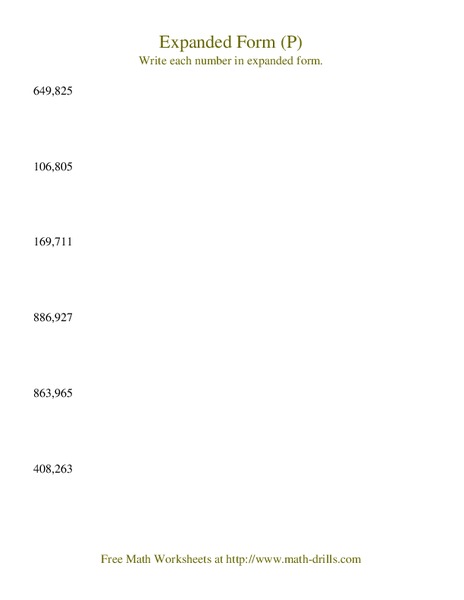 Expanded Form (P) Worksheet